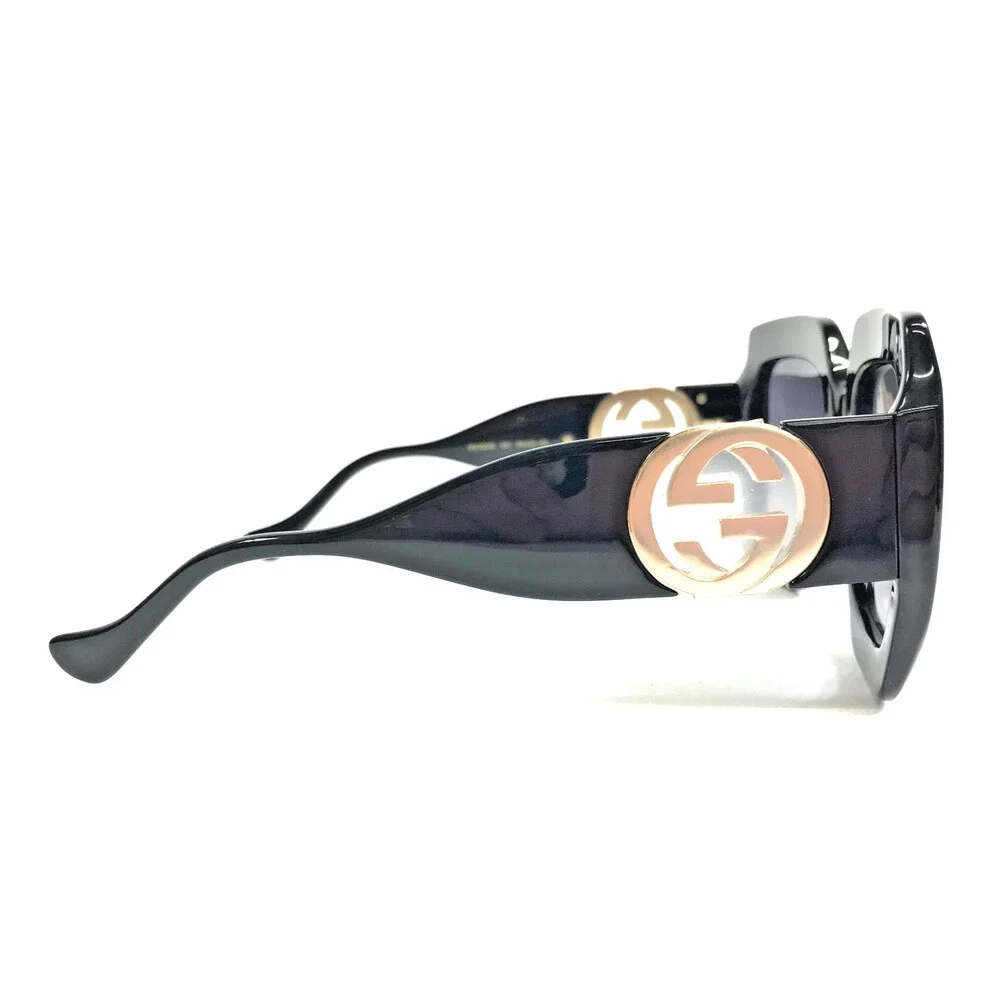 Gucci Sunglasses GG1022S 001 Shiny Black Gold Frames with Gray Gradient Lenses